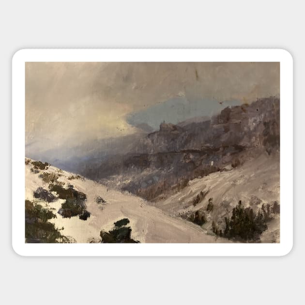 Abstract Snowy Mountains Oil on Canvas Sticker by Gallery Digitals